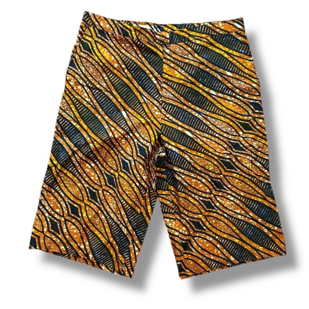 Handmade Ankara Vibrant Patterned Batik Flat Front Long Shorts Men's Size 35
